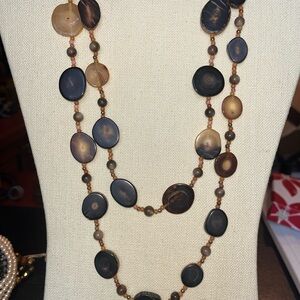 Elegant Vintage Brown Natural Stone Beaded Necklace double